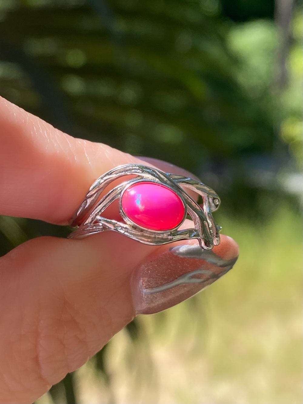 Sterling Silver Pink Opal Adjustable Ring
